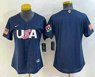 Womens USA Baseball Blank 2023 Navy World Classic Stitched Jersey